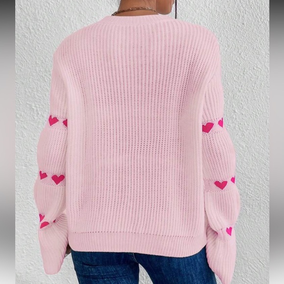Heart sweater crewneck purple pink hearts sleeve boho NWT - Picture 3 of 3